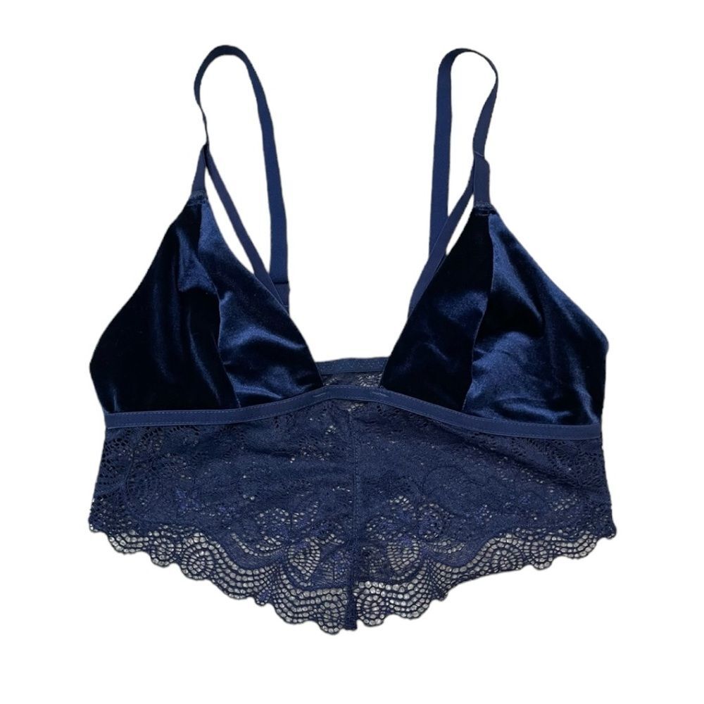 NWT LF Navy Blue Velvet and Lace Bralette Size S